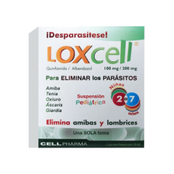 Loxcell De 100 mg/200 mg Caja Con Frasco con 10 mL Para eliminar los Parásitos. Niños de 2 a 7 Años - Quinfamida / Albendazol
